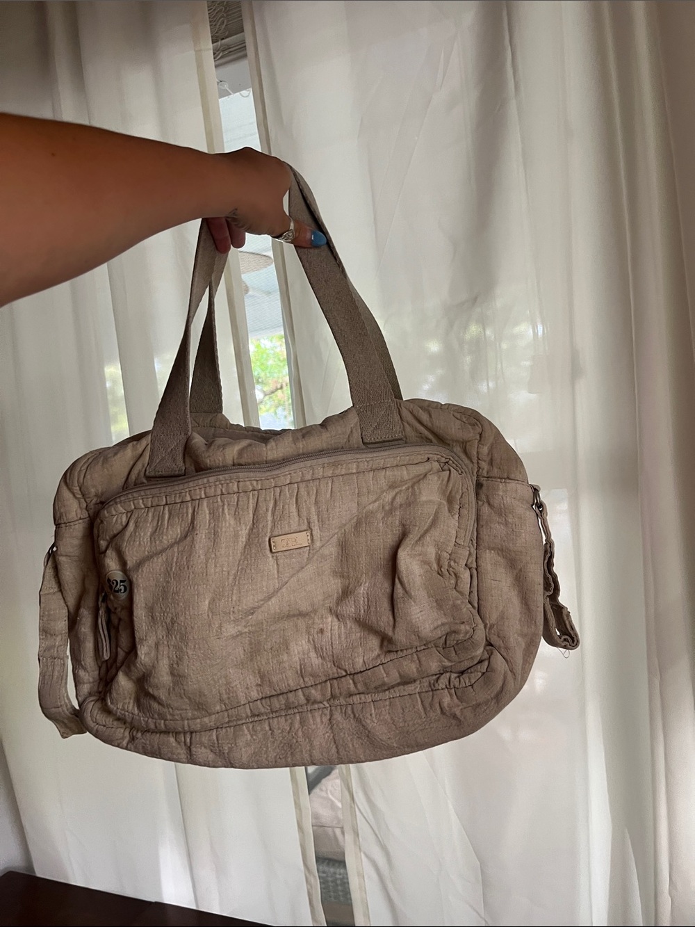 H&M Beige Canvas Weekend Tote Bag